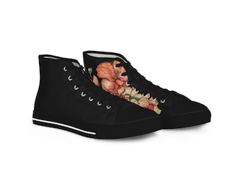 Red Scorp Vintage Floral Illustration Men's High Top Sneakers | Botanical Rose Design