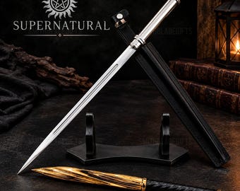 Réplica de Angel Blade, cuchillo de ángel de metal de 53 cm con soporte, accesorio de serie de televisión, artículo de colección para cosplay de Halloween, decoración para sala de juegos, regalo para marido.