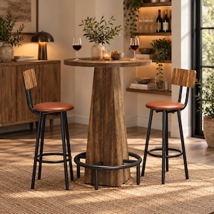 Ronde bartafel met metalen voetensteun | Rustieke houten pubtafel, 95 cm aanrechthoogte | Industriële keukenbartafel (alleen tafel)