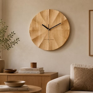 Nordisk träväggklocka — Tyst kvarts modern minimalistisk klocka, massivt trä rund väggdekor för vardagsrum och kök