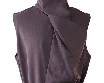 Vintage TY-LR Dark Lavender Purple Asymmetric Matrix Futuristic Sleeveless Pleated Dress (Size M)