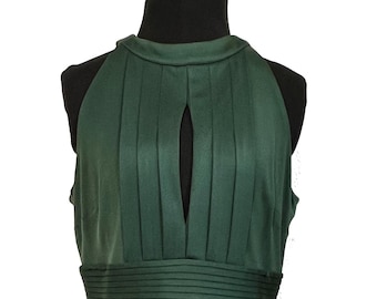 Vintage Catherine Malandrino 100% Silk Dark Hunter Green Pleated Sleeveless Dress. Size M/6