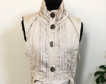 One-of-a-Kind Designer Sample Y2K Cyberpunk Matrix Futuristic Silver Grey Sleeveless Button Down Dress