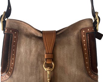 Rare 2006 Vintage Y2K Coach Hampton Nubuck Tan Brown Suede & Leather Hobo Shoulder Bag