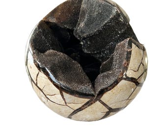 Extra Large 10 lbs Natural Septarian Sphere Dragon Egg Polished Stone Crystal Ball w/ Aragonite Druzy UV Reactive