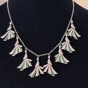 Hand Made Antique Vintage Classic Art Deco Retro Style Diamond Green Emerald Rhinestone Bridal Wedding Necklace Earring Set