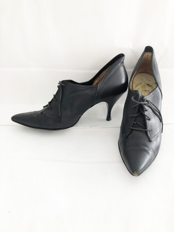 Original 50s 60s Genuine Black Leather Kitten Hee… - image 1