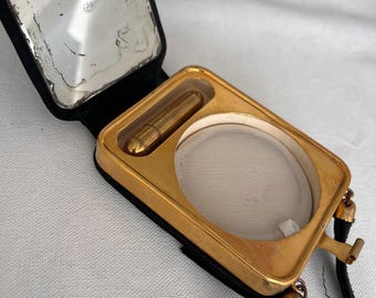 Vintage 40s 50s French Black & Brass-tone Minaudiere Evening Bag w/ Lipstick and Powder Compartments