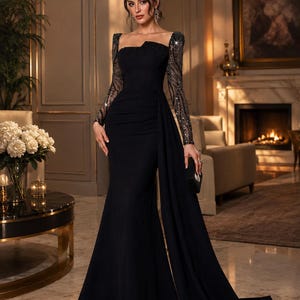 Sequin Black Long Sleeve Dress
