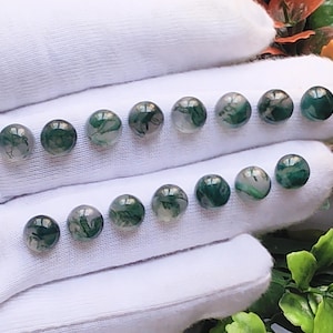 AAA + naturlig mossagat cabochon, rund kalibrerad skogsgröna lösa ädelstensuppsättning, mossagat cabochons för trådlindning, smyckestillbehör