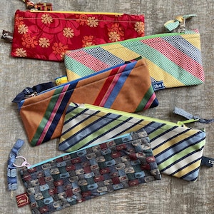 Upcycled Silk Necktie Pencil Case – Handmade Tech Organizer