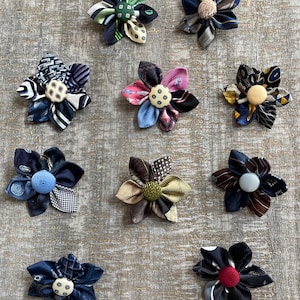 Flower Pins made from Mens Neckties