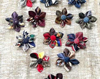 Upcycled Silk Tie Flower Pin – Handmade Boutonniere
