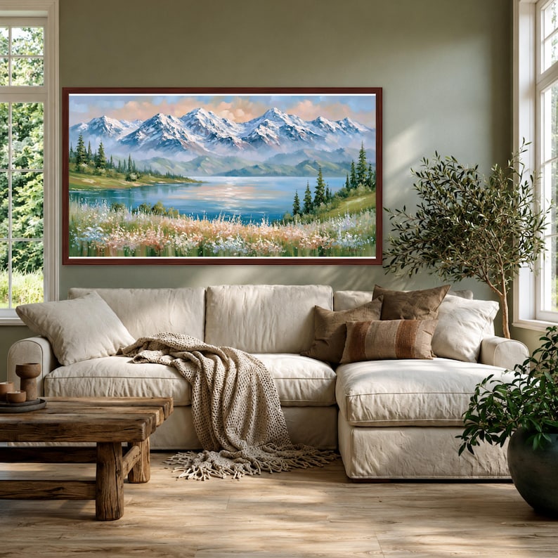 Mountain Lake Wall Art Print, Scenic Nature Canvas Print for Home Decor ...