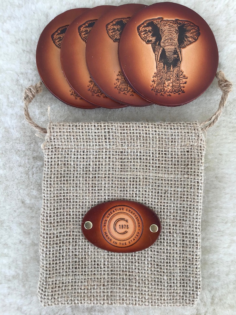 Handmade Leather Elephant Coaster set