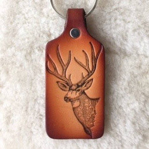 Handmade Leather Mule Deer Key Tag Etsy