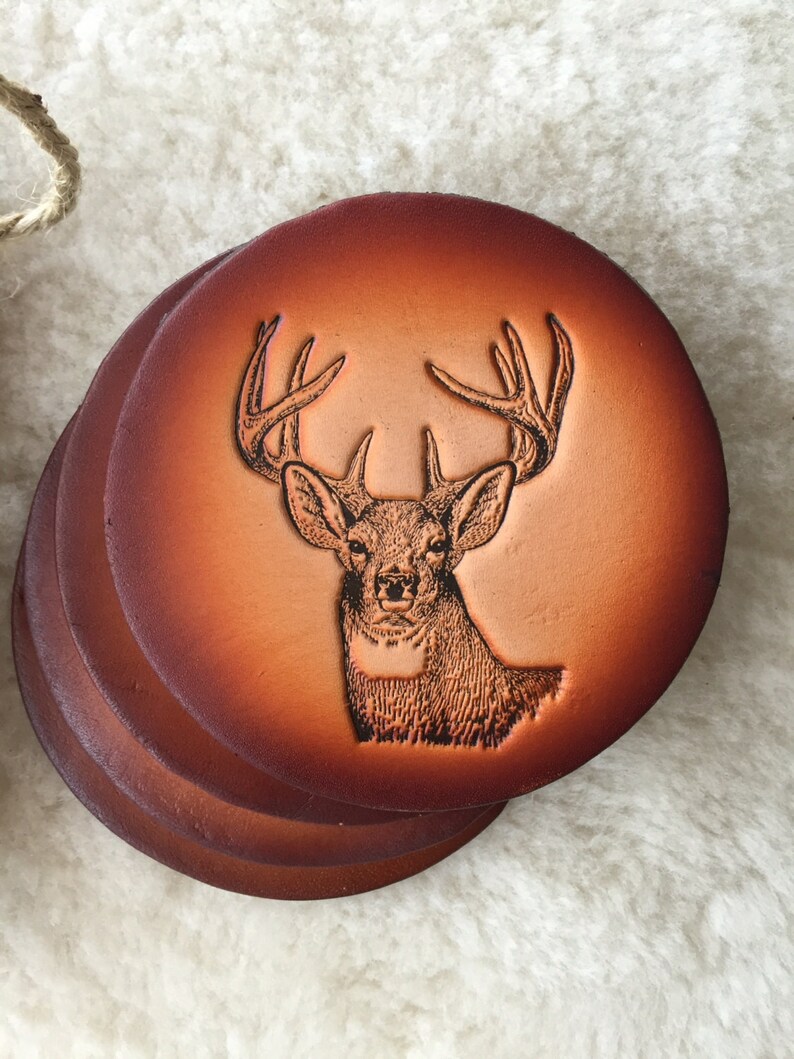 Leather Whitetail Deer Coaster Set of 4 With Gift Bag | Etsy