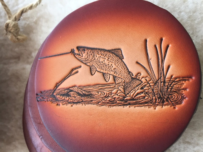 Leather Trout Coaster Set of 4 With Gift Bag Etsy