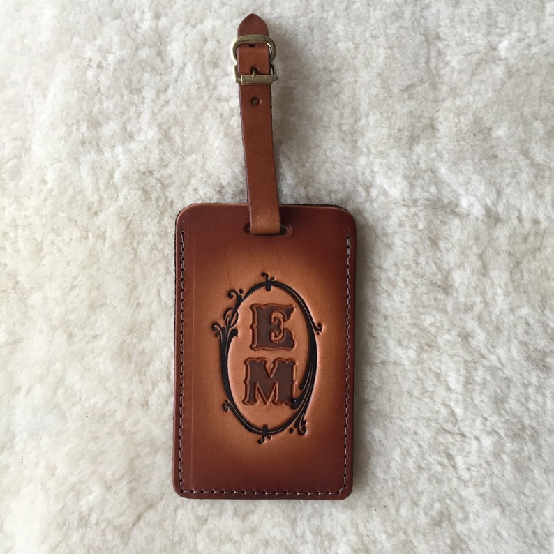 Leather Luggage Tag Customized with Initials or Monogram Etsy