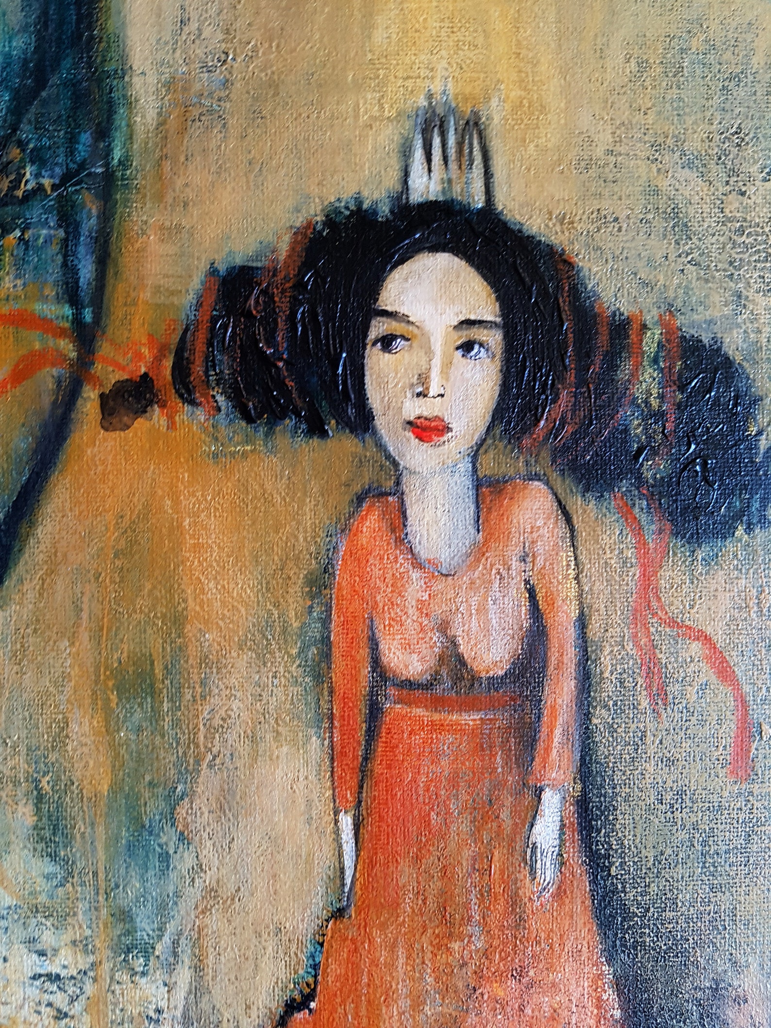 Canvas Painting Original Wall Art Orange Tale Young Girl in Etsy