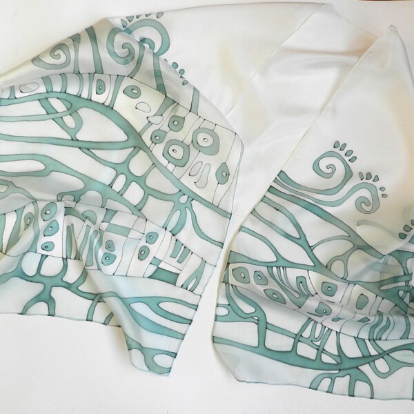 Mint  hand painted silk scarf. Ready to ship.
