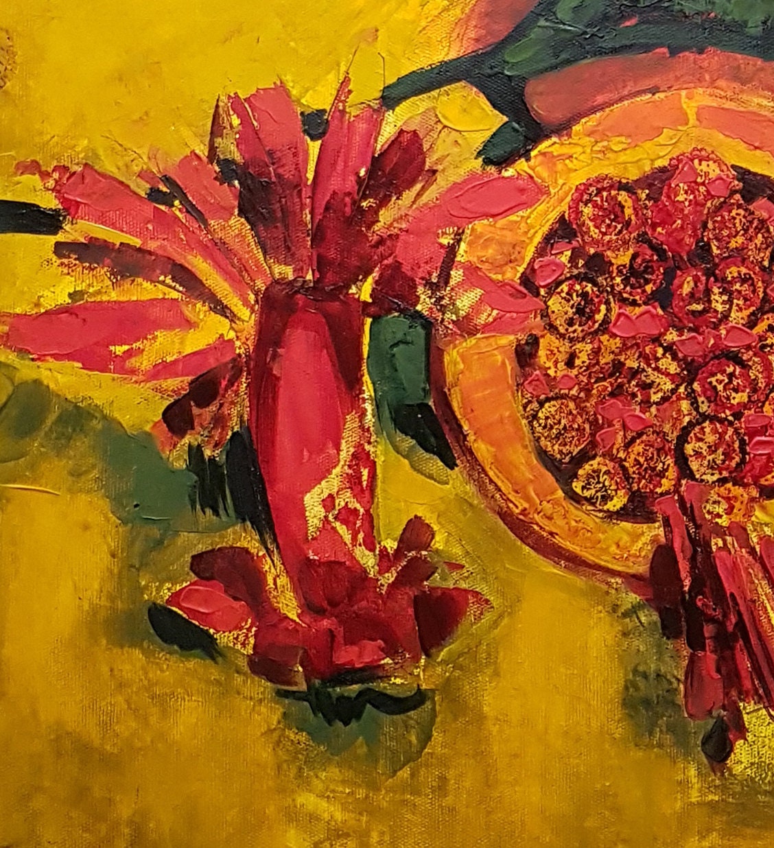 Floral Art Original Painting Yellow Red Home Decor Canvas Etsy UK