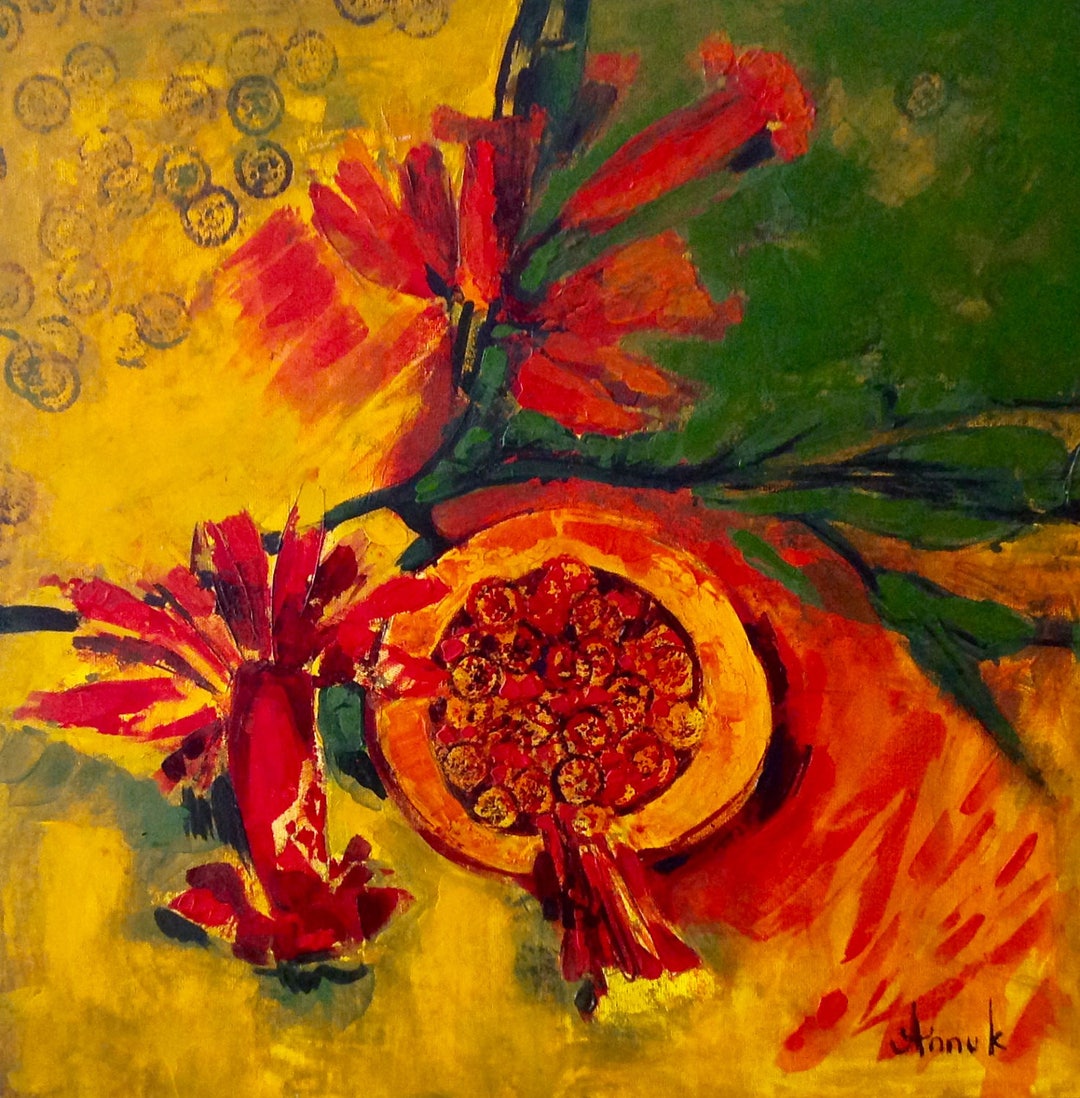 Floral Art Original Painting Yellow Red Home Decor Canvas Etsy