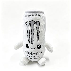 Peluche a forma di lattina di energy drink bianca, decorazione per gamer a tema lattina di bibita.