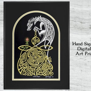 Celtic Dragon Framed Digital Art Print 11 x 14 Fantasy gift Irish image 1