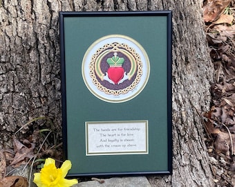 Lámina artística firmada de Claddagh / Bendición irlandesa celta Amor Aniversario de bodas Regalo de San Valentín
