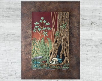 Back to Garden - Cast Paper - nature - tree - wall art - canvas - sunset - mushroom  - fantasy garden