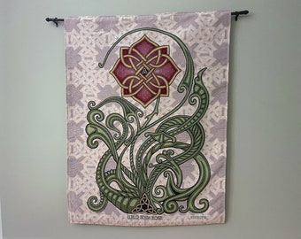 Wild Irish Rose 26" x 36" Woven Tapestry | Celtic Knot Aesthetic Wall Décor | Jacquard Heirloom Hanging | Fine Art Traditional Gift
