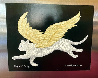 Flight of Fancy Die-Cut Magnet | Celtic Winged Cat Kitty Fairy Angel