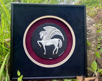 Pegasus - Hand Painted Cast Paper | Fantasy Mythology Fine Art  | Aesthetic Wall Décor |  Flying Magical Winged Horse Gift