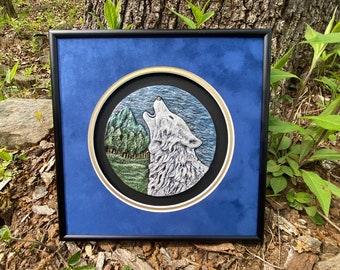 Howl - Hand Painted Cast Paper | White Wolf Howling | Fantasy Lycan Gift |  Aesthetic Wall Décor