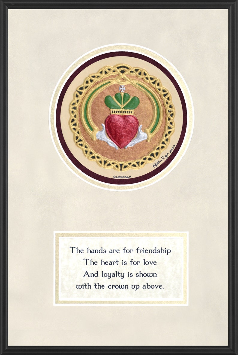 Claddagh with Poem Hand Painted Cast Paper Irish Celtic Wedding Anniversary Valentine's Gift Aesthetic Wall Décor image 5