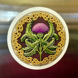 Celtic Die-Cut Magnet 6 pack Irish Scottish Yggdrasil Celtic Raven Tree of Life Thistle Cat image 3