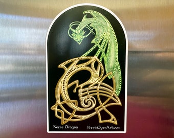 Norse Dragon Die-Cut Magnet | Celtic Viking Draconic Gift | Mythological Fantasy Décor