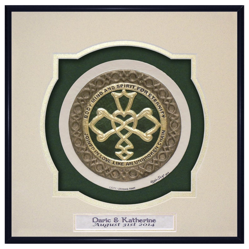 Personalized Celtic Wedding Knot Cast Paper Celtic Blessing wedding gift Irish art Celtic art Scottish art Cream-Gold-Green