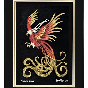 Phoenix Rising Cast Paper Fantasy art Black-Gold-Black