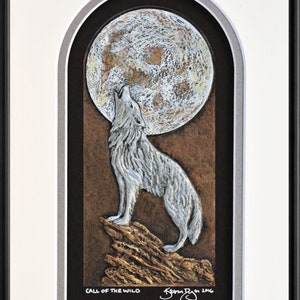 Call of the Wild Cast Paper Wolf Howling at moon Big moon handmade silver wolf white wolf White-Grey-Black