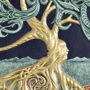 The Celtic Tree of Life Cast Paper Large Tree Green Arbor Big Tree Great Oak Acorn yggdrasil image 4