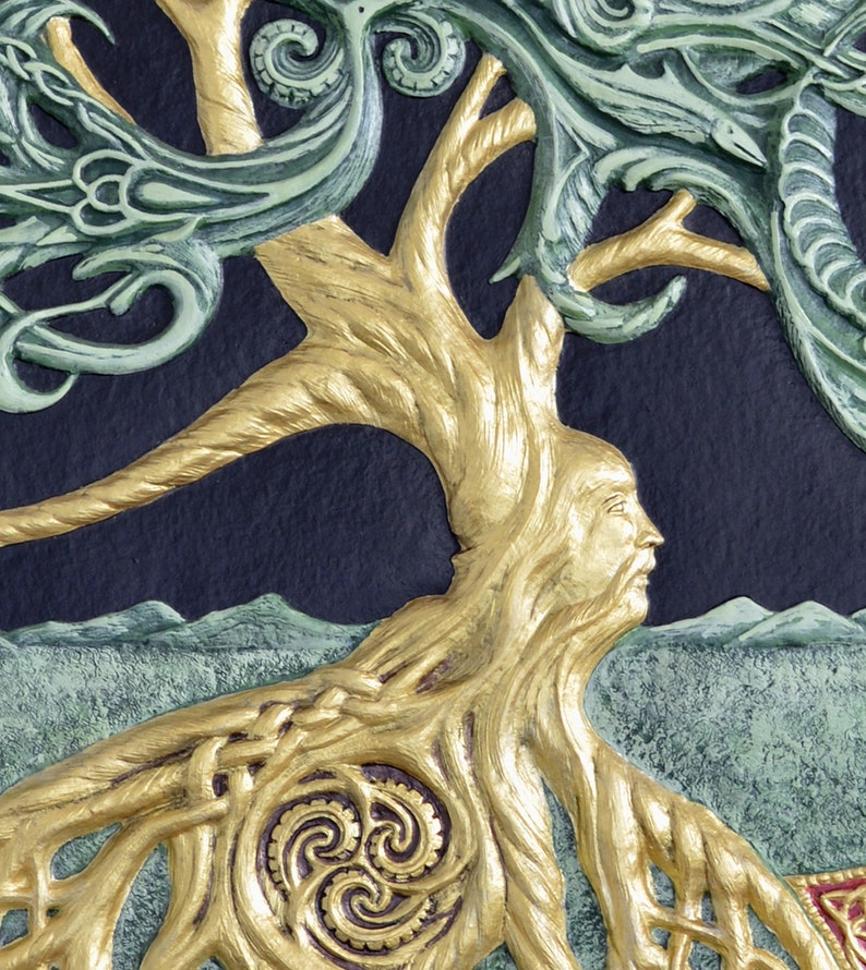 The Celtic Tree of Life Cast Paper Large Tree Green Arbor Big Tree Great Oak Acorn yggdrasil afbeelding 4