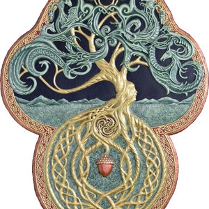 The Celtic Tree of Life Cast Paper Large Tree Green Arbor Big Tree Great Oak Acorn yggdrasil image 2