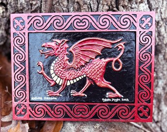 Welsh Dragon - Cast Paper - Fantasy art - Celtic Dragon - Celtic Knot -  Draco - Wyrm - Red Dragon - Wales - United Kingdom