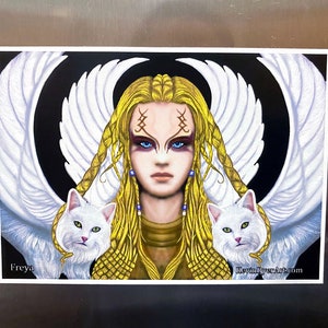 Freya Die-Cut Magnet | Celtic Norse Viking Gift | Freyja Goddess & Cats |  Mythological Fantasy Décor
