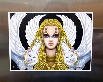 Freya Die-Cut Magnet | Celtic Norse Viking Gift | Freyja Goddess & Cats |  Mythological Fantasy Décor