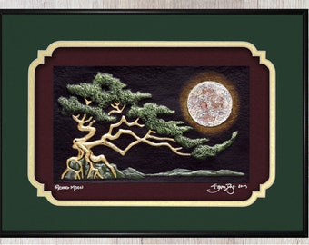 Rising Moon - Cast Paper - Sacred Tree - Full Moon - Oak