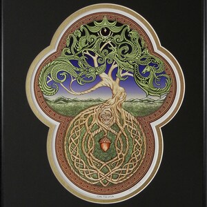 Celtic Tree of Life Framed Digital Art Print 11x 14 Tree Green Arbor Big Tree Great Oak Acorn Irish art yggdrasil Black -Gold