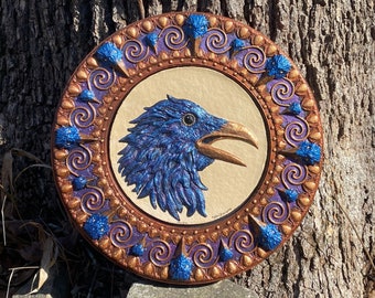 Raven - Cast Paper Kevin Dyer Celtic Norse Mythological Odin Morrigan Huginn Fantasy Muninn dimensional aesthetic hanging wall decor unique